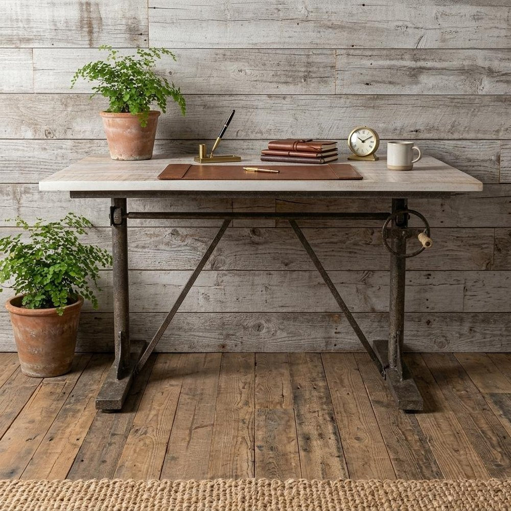 Adjustable Light Gray and Charcoal Solid Wood and Iron Trestle Standing Desk
