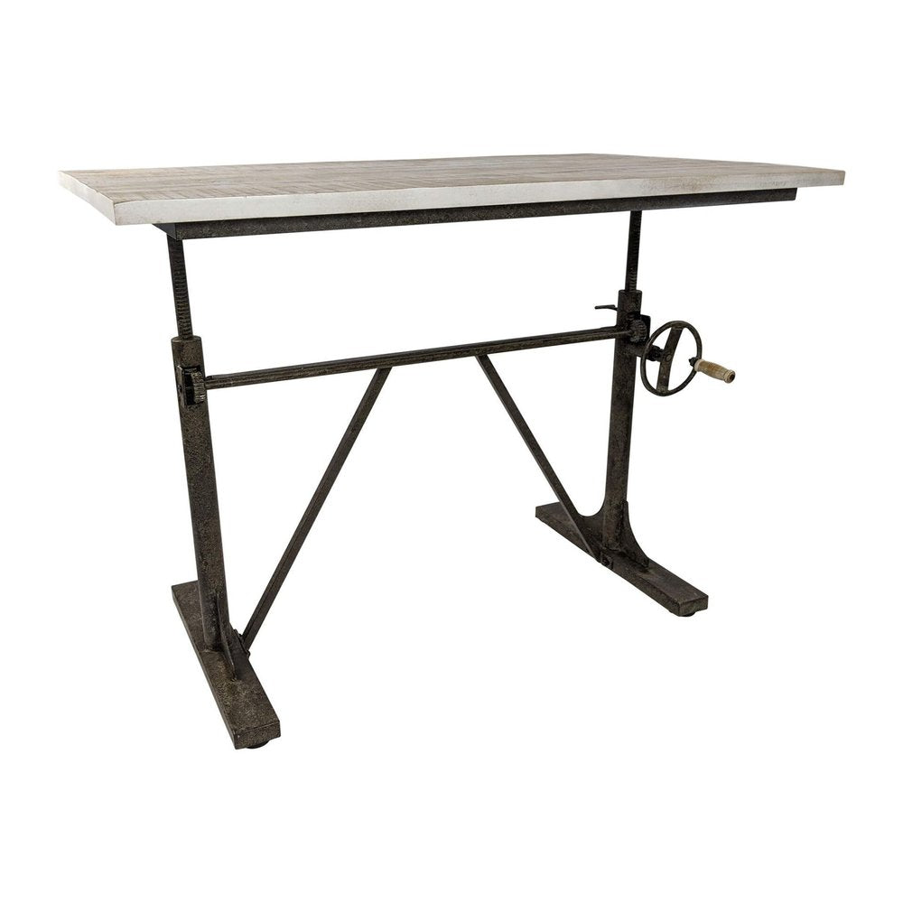 Adjustable Light Gray and Charcoal Solid Wood and Iron Trestle Standing Desk