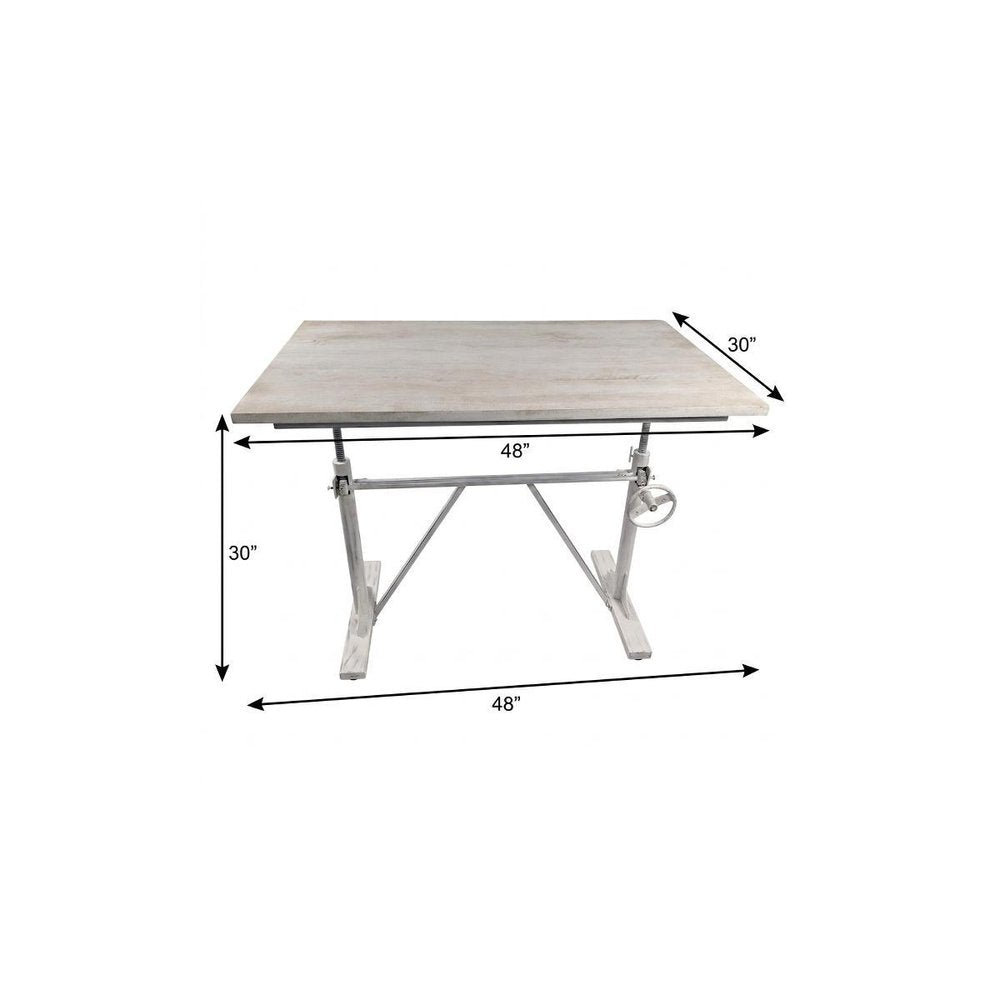 Adjustable Light Gray and Charcoal Solid Wood and Iron Trestle Standing Desk