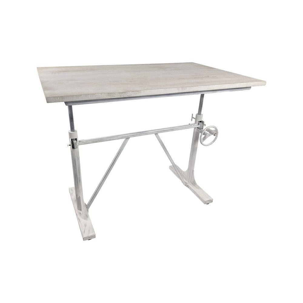 Adjustable Light Gray and Charcoal Solid Wood and Iron Trestle Standing Desk