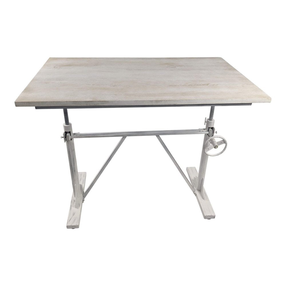 Adjustable Light Gray and Charcoal Solid Wood and Iron Trestle Standing Desk