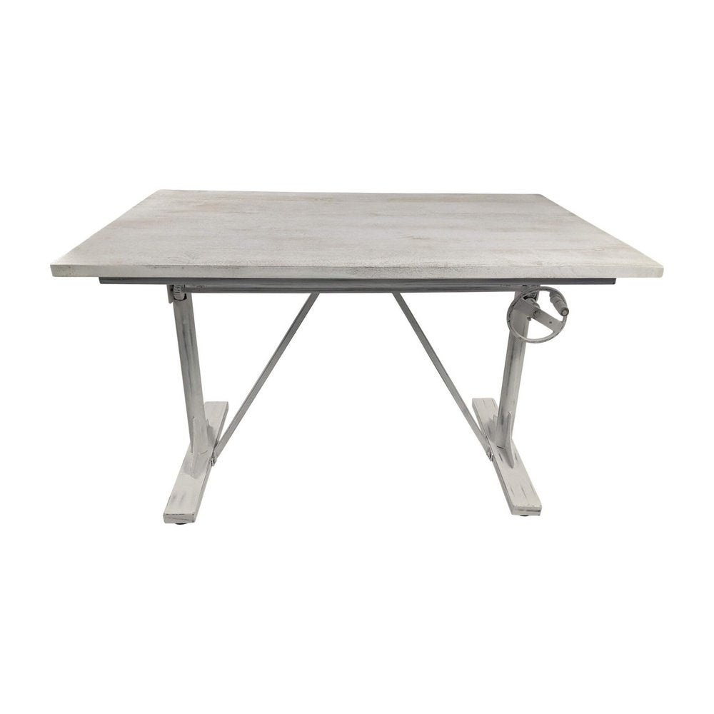 Adjustable Light Gray and Charcoal Solid Wood and Iron Trestle Standing Desk