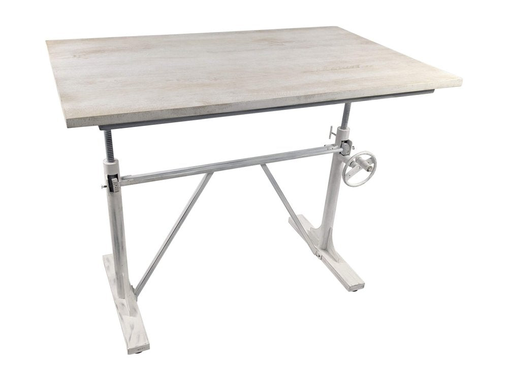 Adjustable Light Gray and Charcoal Solid Wood and Iron Trestle Standing Desk