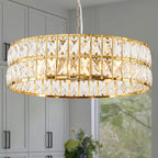 Black Kitchen Island Six Light Crystal and Rope Beveled Glass Flush Chandelier With Gold Shades