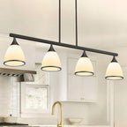 Black Kitchen Island Four Light Glass and Wrought Iron Frosted Glass Flush Chandelier With Black Shades