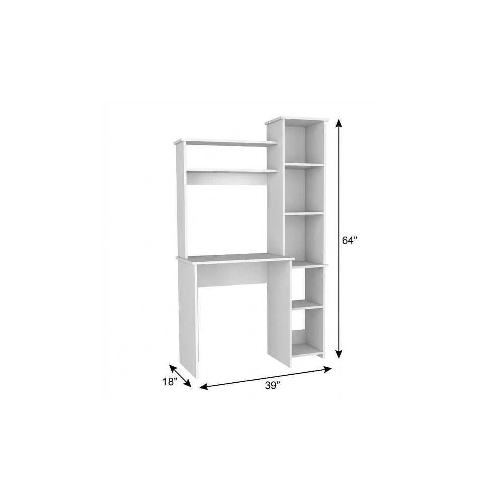 39" White Wood Pedestal Computer Desk With Hutch