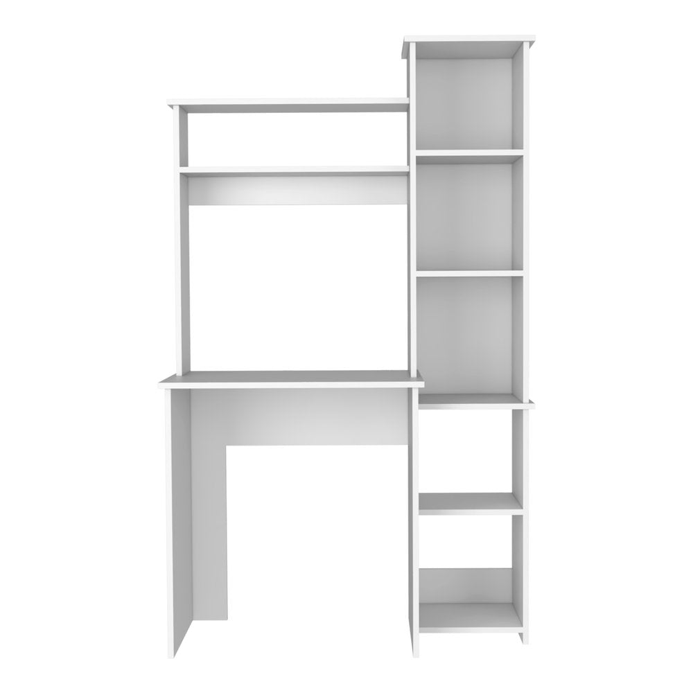 39" White Wood Pedestal Computer Desk With Hutch