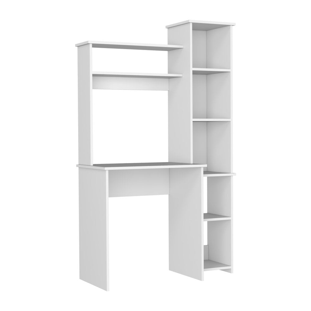 39" White Wood Pedestal Computer Desk With Hutch