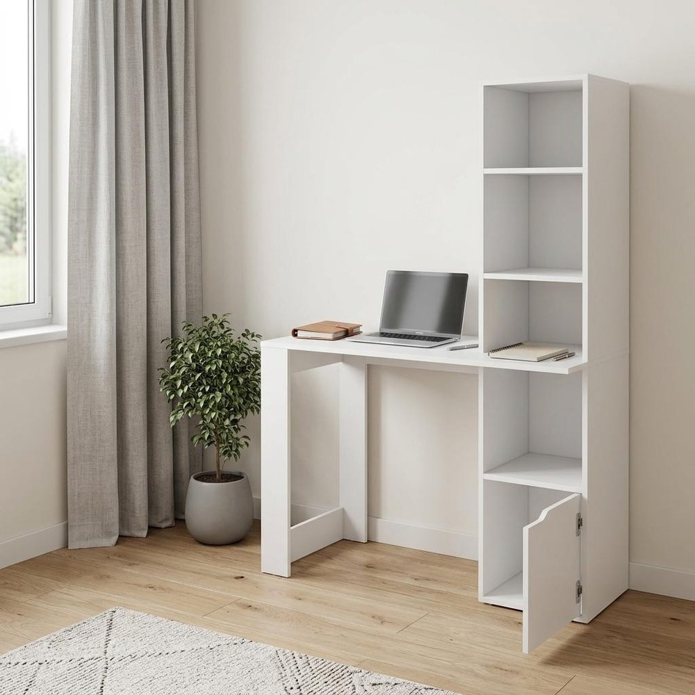 39" White Wood Pedestal Computer Desk