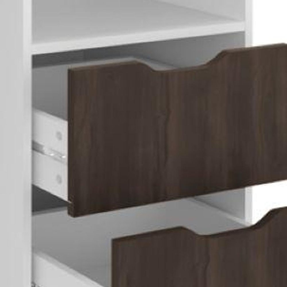 54" White And Walnut Wood Rolling Pedestal Computer Desk With And Two Drawers