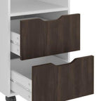 54" White And Walnut Wood Rolling Pedestal Computer Desk With And Two Drawers