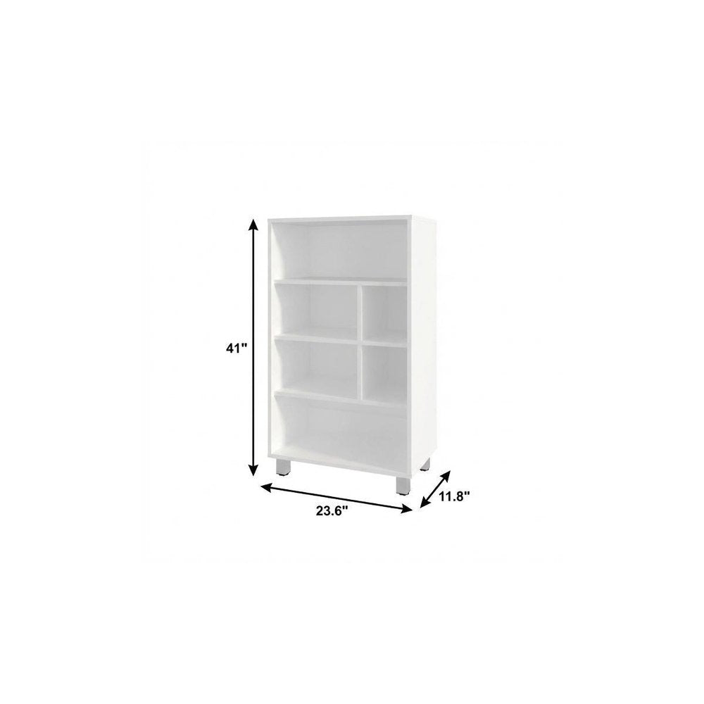 41" White Wood Four Tier Bookcase