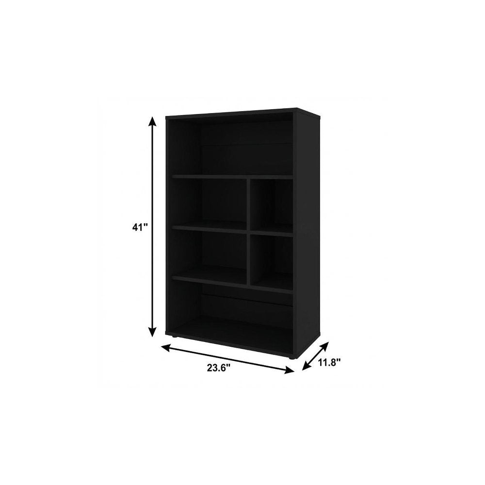 41" Black Wood Four Tier Bookcase