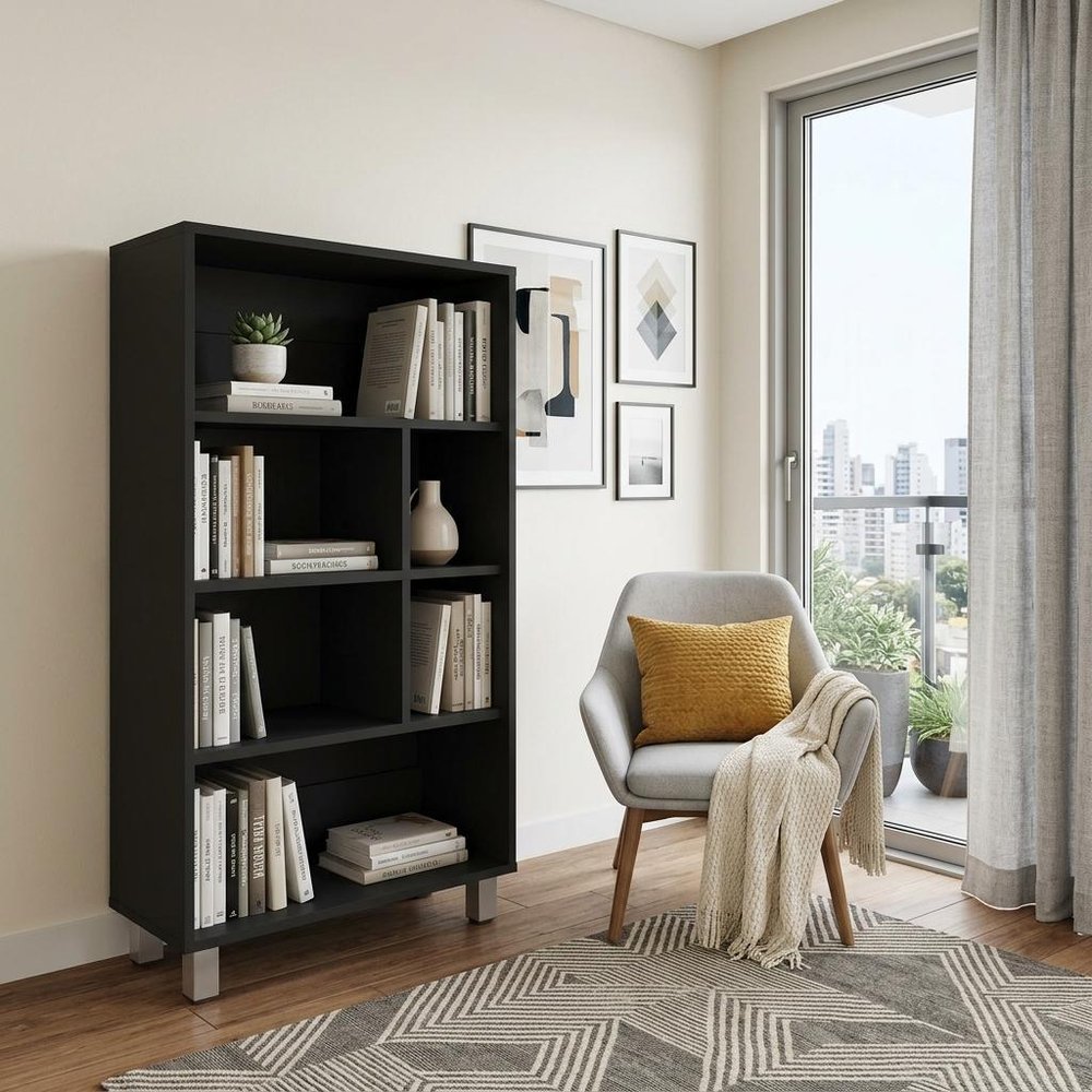 41" Black Wood Four Tier Bookcase