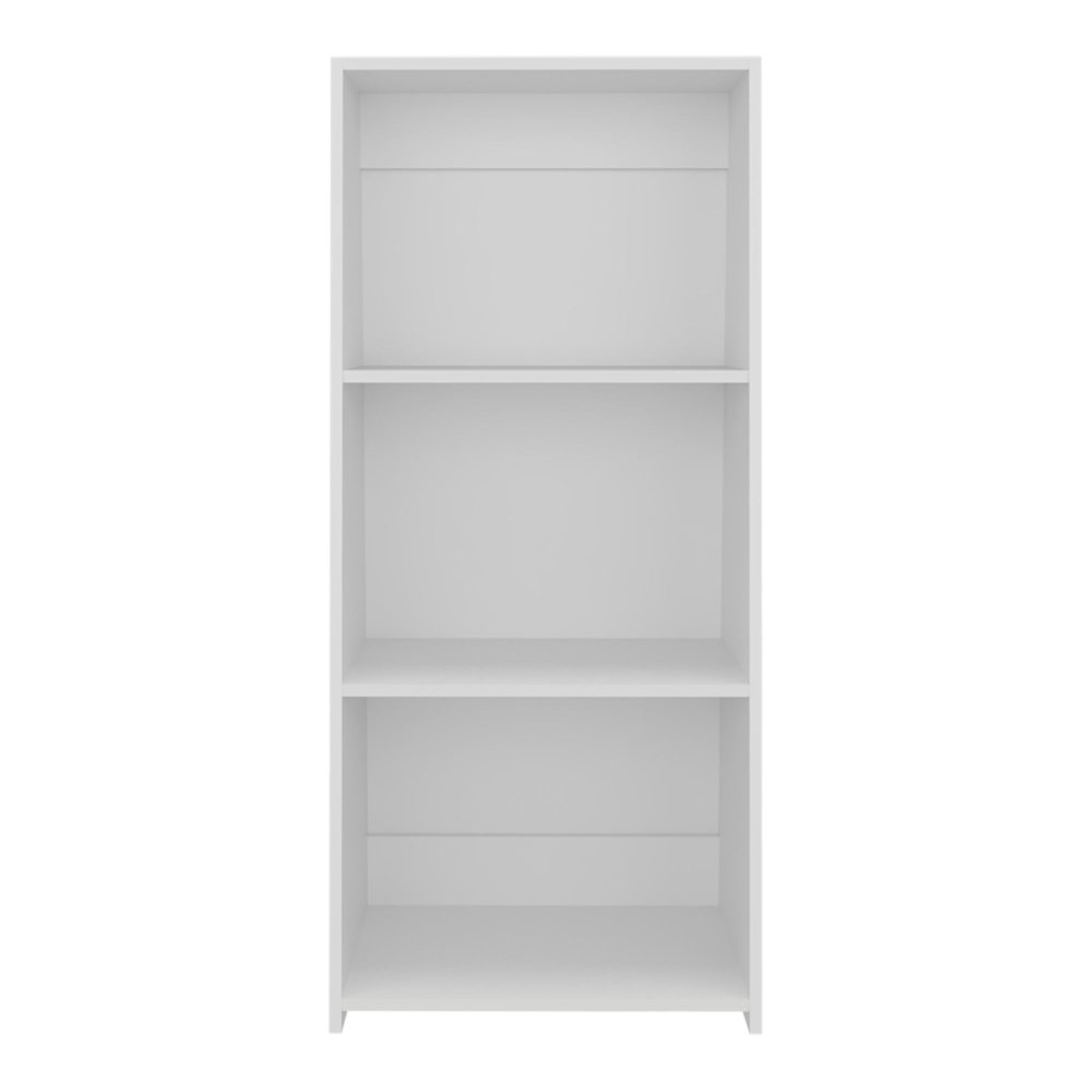 47" White Wood Three Tier Bookcase