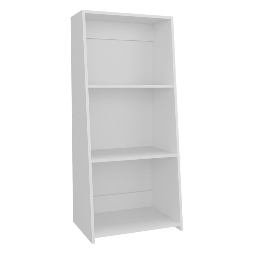 47" White Wood Three Tier Bookcase