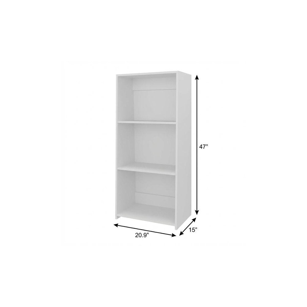 47" White Wood Three Tier Bookcase