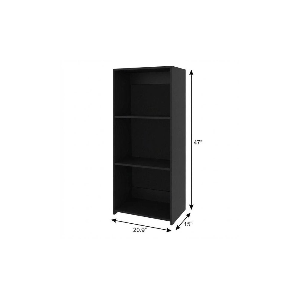 47" Black Wood Three Tier Bookcase
