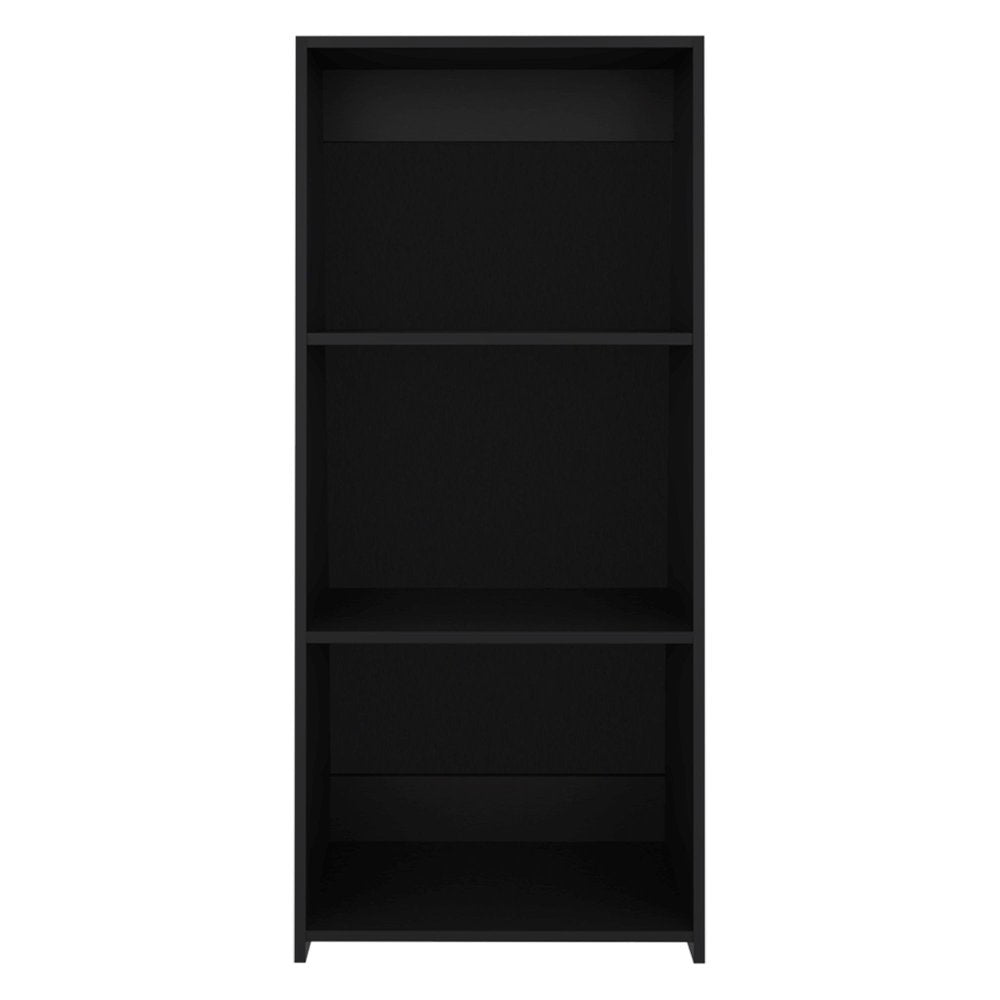 47" Black Wood Three Tier Bookcase