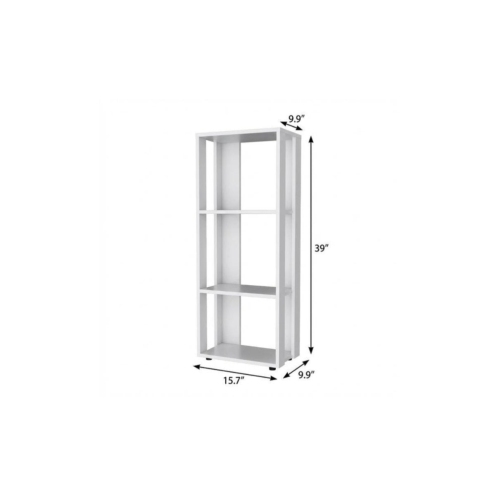 39" White Wood Three Tier Bookcase