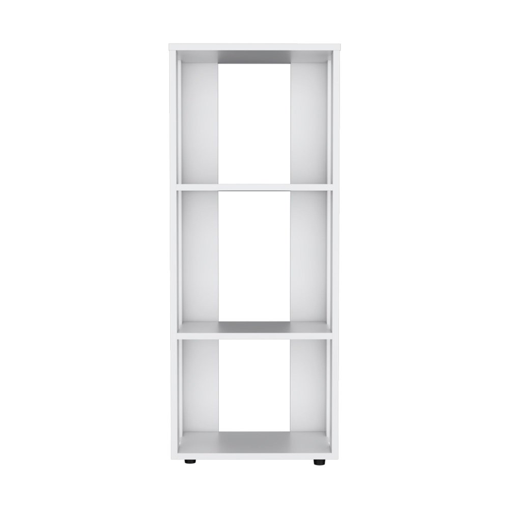 39" White Wood Three Tier Bookcase