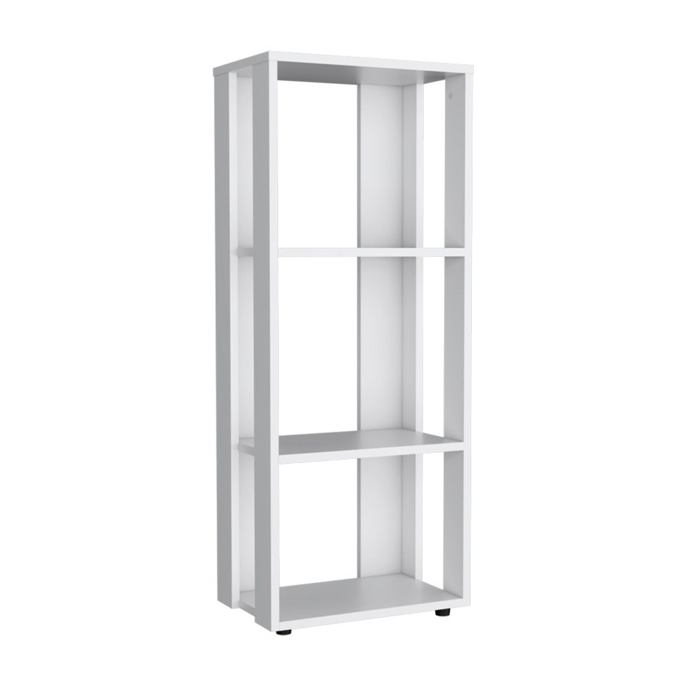 39" White Wood Three Tier Bookcase