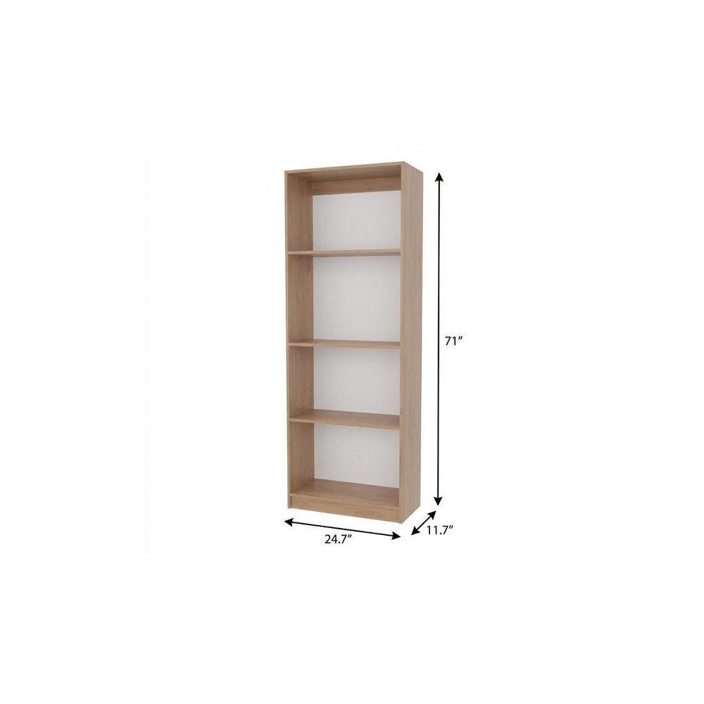 71" Beige Wood Five Tier Bookcase