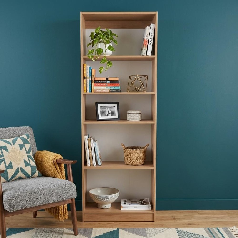 71" Beige Wood Five Tier Bookcase