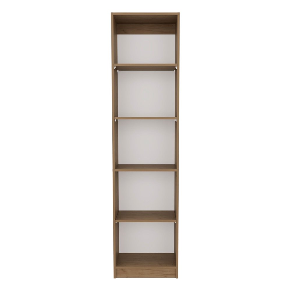 71" Beige Wood Five Tier Bookcase