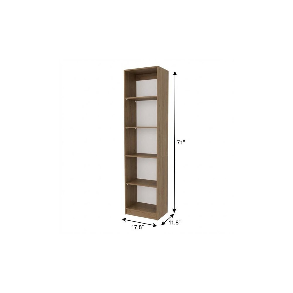 71" Beige Wood Five Tier Bookcase