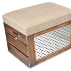 Set of Two 21" Beige and Brown Linen and Solid Wood Upholstered Distressed Storage Bench With Flip Top