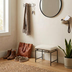 20" Cream and Black Boucle and Metal Upholstered Bench