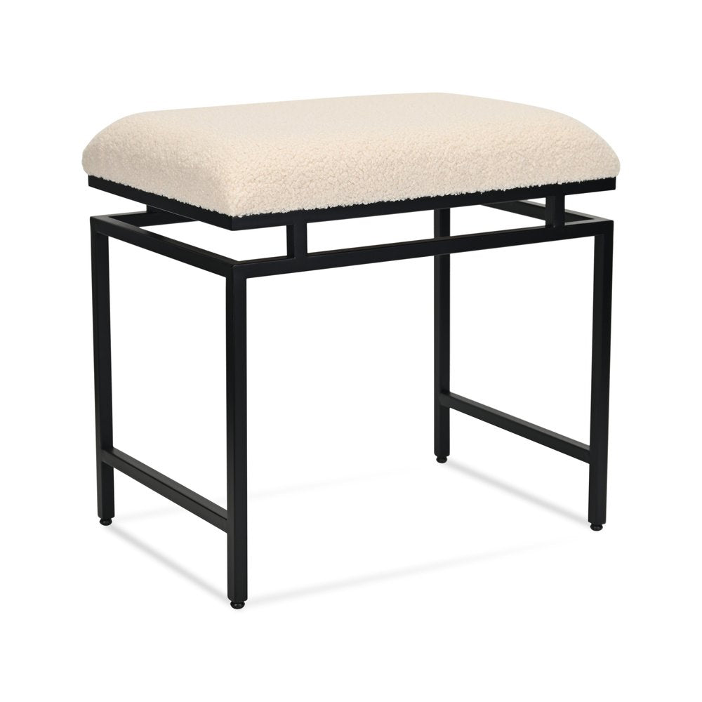 20" Cream and Black Boucle and Metal Upholstered Bench