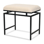 20" Cream and Black Boucle and Metal Upholstered Bench