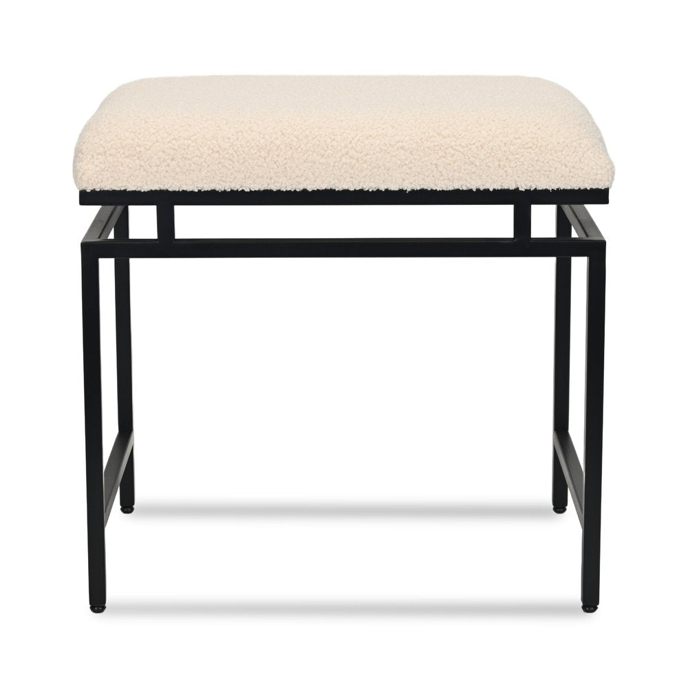 20" Cream and Black Boucle and Metal Upholstered Bench