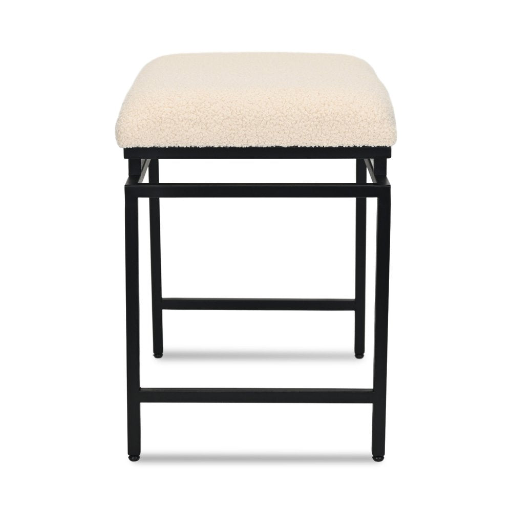 20" Cream and Black Boucle and Metal Upholstered Bench
