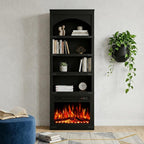 70" Black Wood Four Tier USB Bookcase