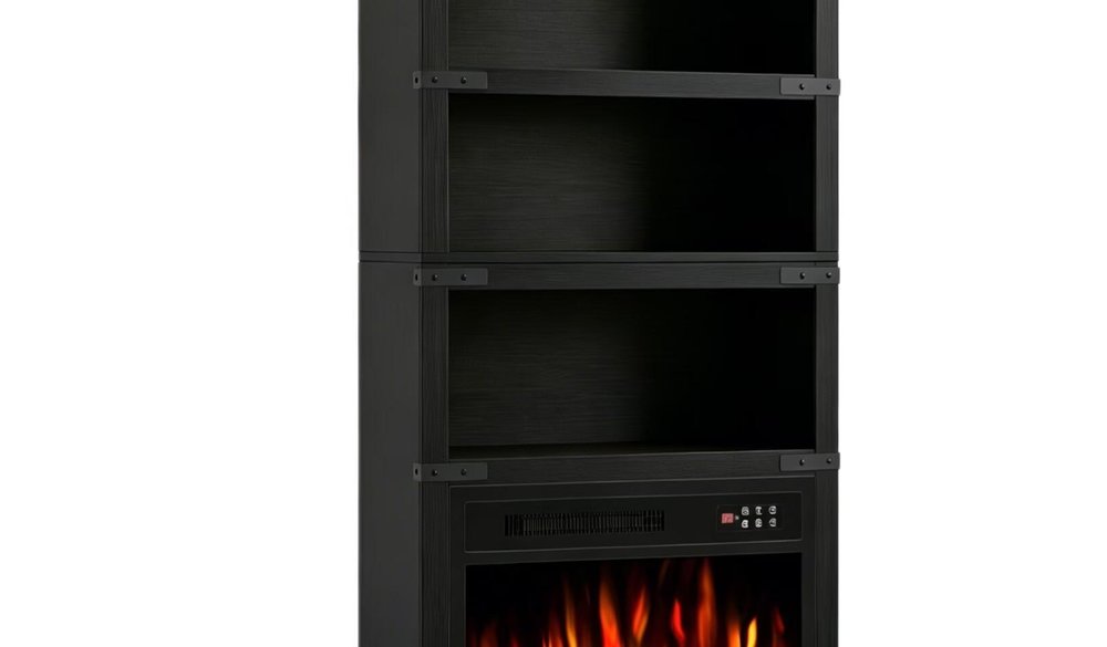 70" Black Wood Four Tier USB Bookcase