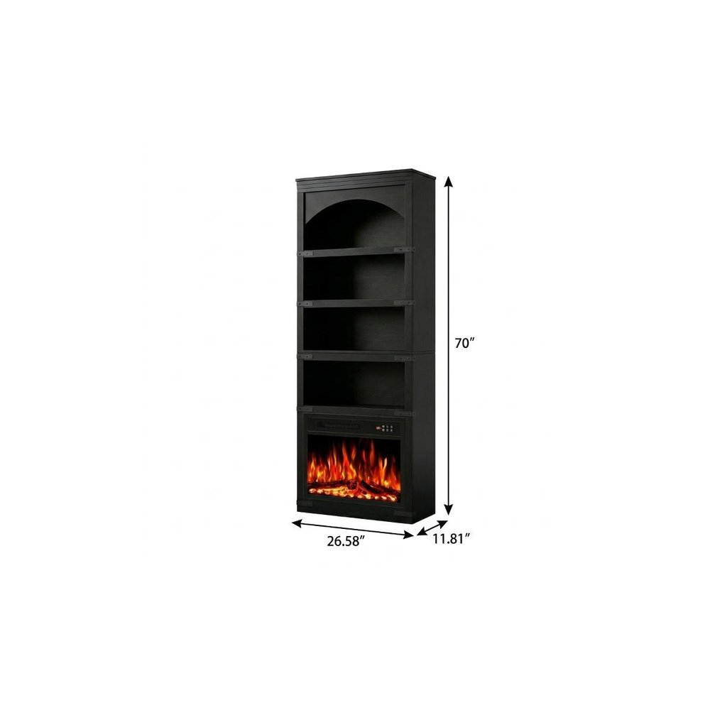 70" Black Wood Four Tier USB Bookcase