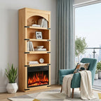 70" Natural Wood Four Tier USB Bookcase