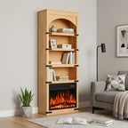 70" Natural Wood Four Tier USB Bookcase