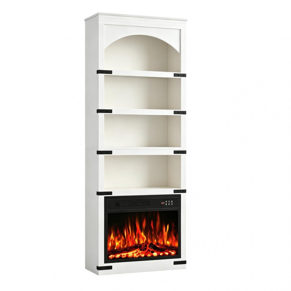 70" White Wood Four Tier USB Bookcase