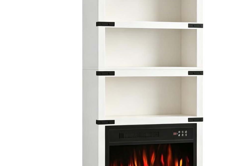 70" White Wood Four Tier USB Bookcase