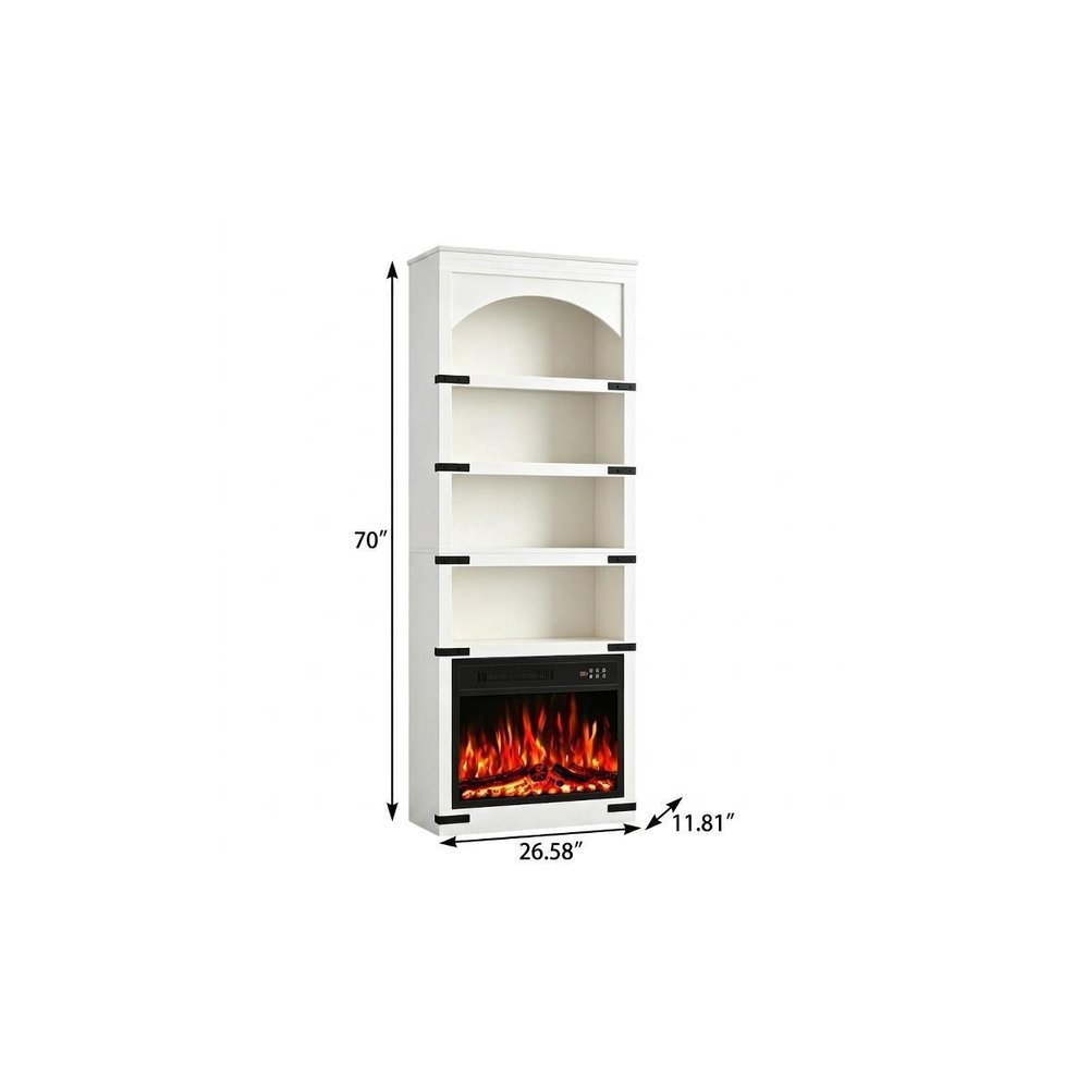 70" White Wood Four Tier USB Bookcase