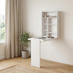 36" White Wood Folding Wall Mounted Pedestal Computer Desk