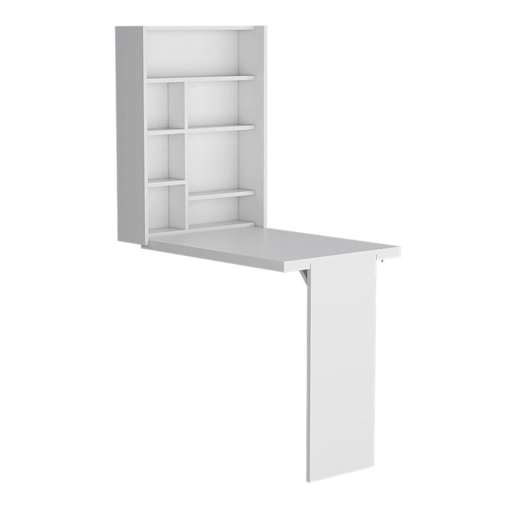 36" White Wood Folding Wall Mounted Pedestal Computer Desk