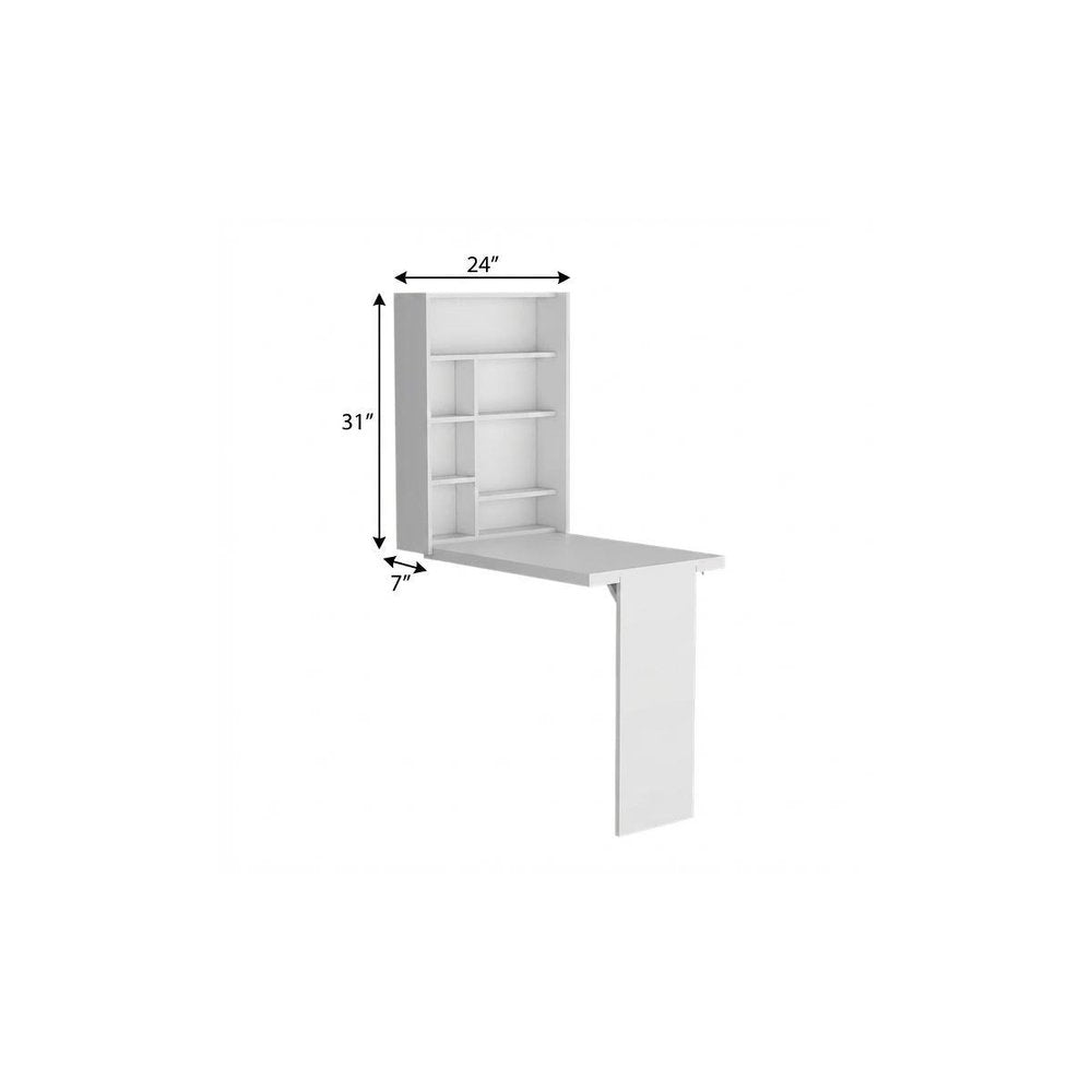36" White Wood Folding Wall Mounted Pedestal Computer Desk