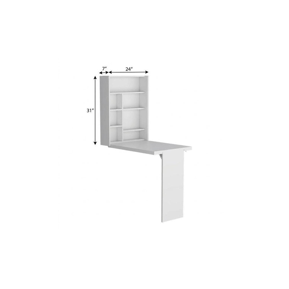 36" White Wood Folding Wall Mounted Pedestal Computer Desk