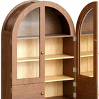34" Brown Wood Wall Mounted Glass Panel Inlay Four Door Bathroom Cabinet