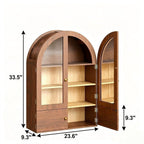 34" Brown Wood Wall Mounted Glass Panel Inlay Four Door Bathroom Cabinet